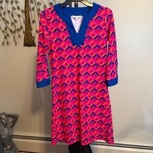 All for Color Brand Pink and Blue Geometric Dress